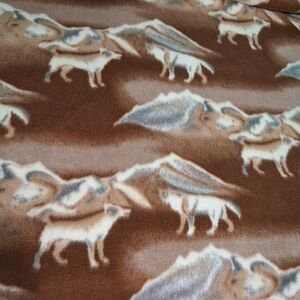 Fleece Fabric Brown and White Wolf Patterned Fabric 6541